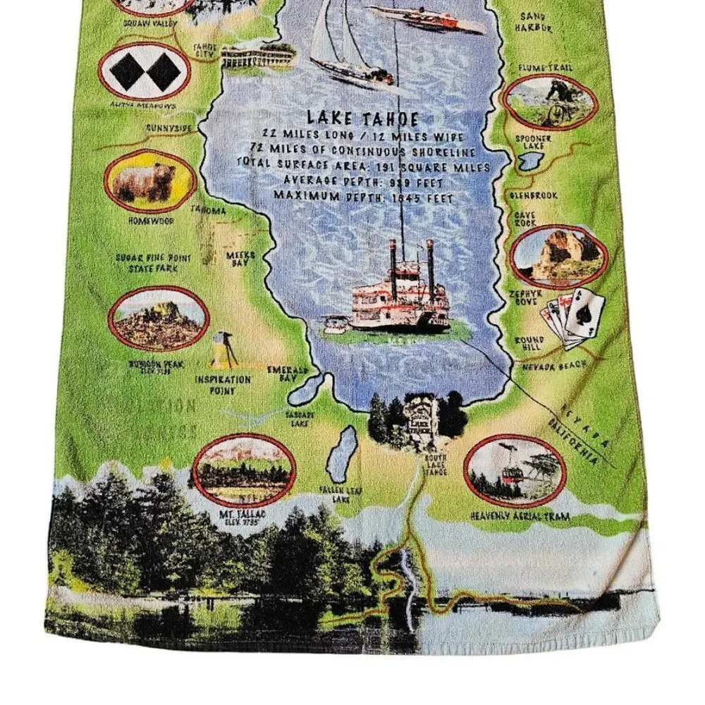 Lake Tahoe Map Beach Towel Travel Destination Tourist Tourism Vacation
